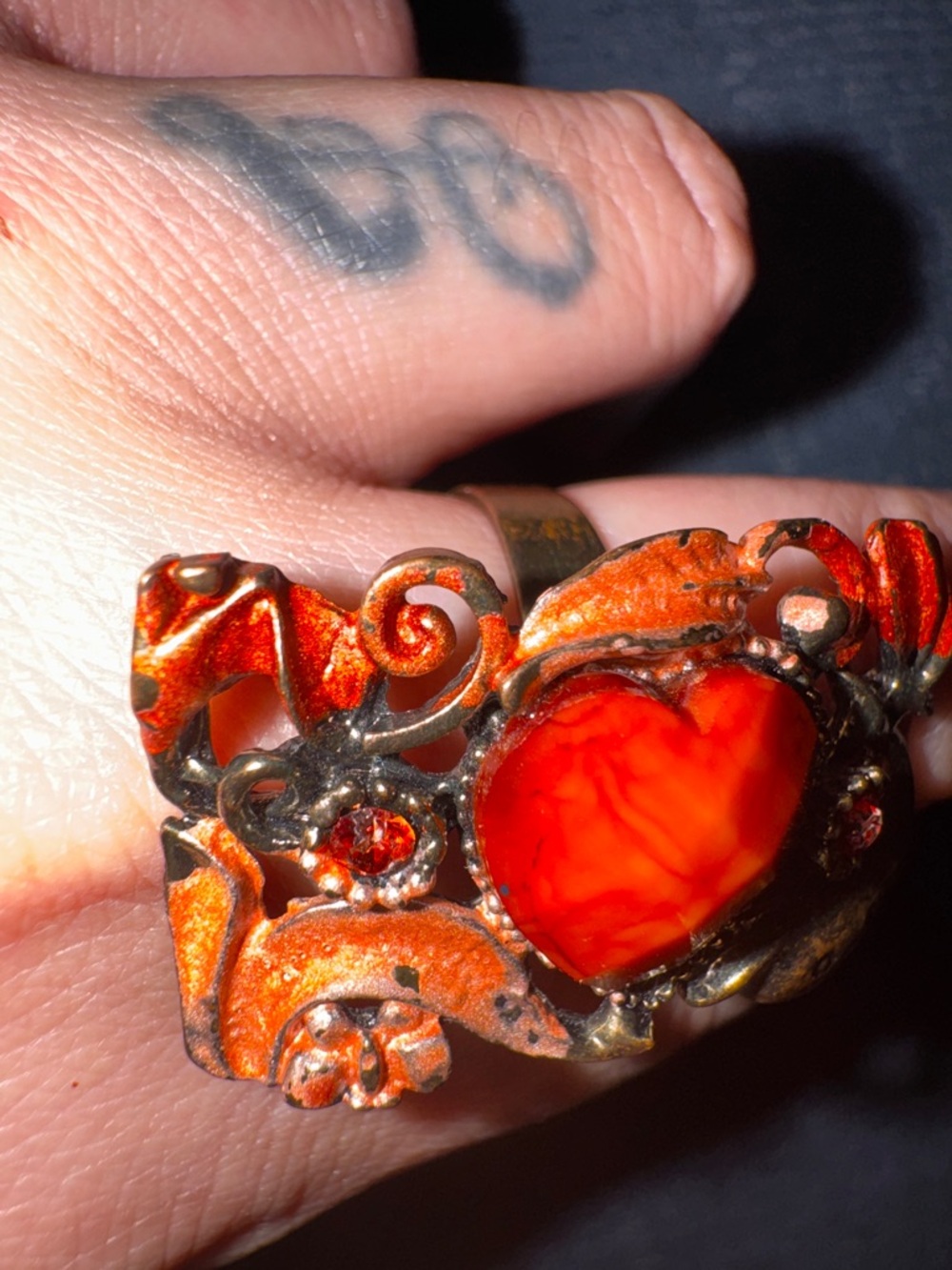 Vintage💫 Bold Orange Stone Statement Adjustable Ring - One Size - Picture 5 of 13